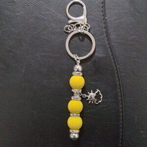 Yellow Silicone Bead Keychain with sun and cloud charm
